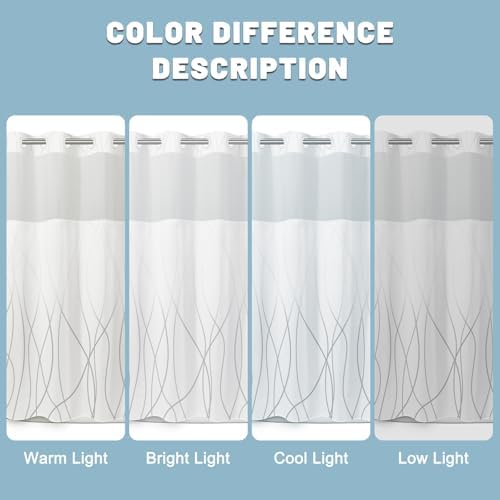 LXBNI Ombre Grey White No Hook Shower Curtain with Liner, 71 x 74 Inch