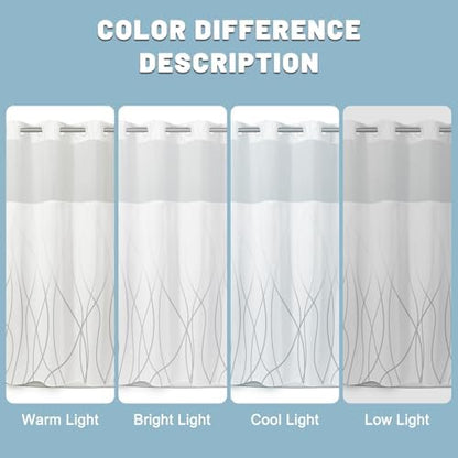 LXBNI Ombre Grey White No Hook Shower Curtain with Liner, 71 x 74 Inch
