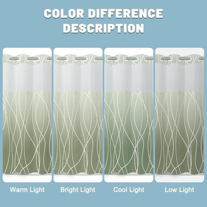 LXBNI Ombre Sage Green No Hook Shower Curtain with Liner, 71 x 74 Inch