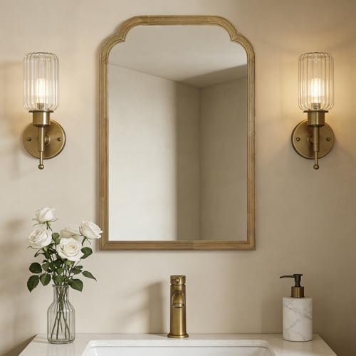 WallBeyond Wood Frame Wall Mirror Rounded Corner Arch Rectangle Mirror for Entryway, Living Room or Bedroom Home Decor - Light Woodgrain [20" x 30" Natural ]