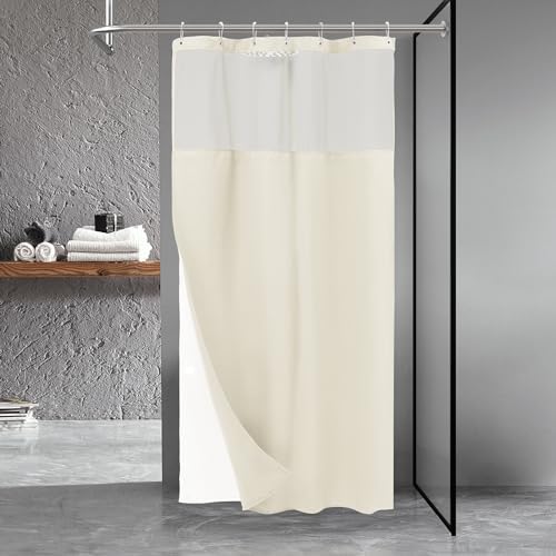 N&Y HOME Stall Waffle Weave Shower Curtain with Snap-in Liner Cream 36x72