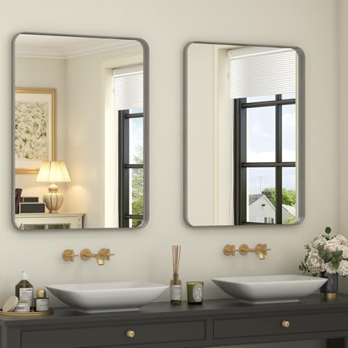 2 Pack of 22x30 Inch Silver Brushed Nickel Bathroom Mirror for Wall