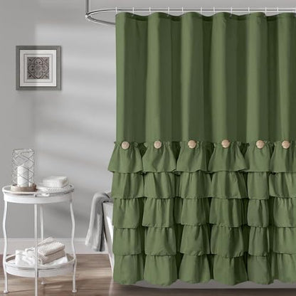 Seasonwood Green Ruffle Shower Curtain Farmhouse Shower Curtain 72 X 78