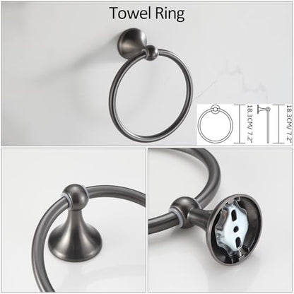 BGL Bathroom Hardware Set Grey Electroplating 4-Piece Bathroom Accessories Set Wall Mounted Adjustable Towel Bar Robe Hook Toilet Paper Holder Towel Ring Glossy Grey