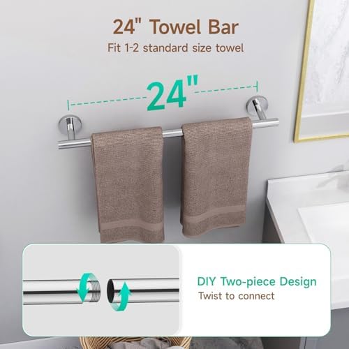 USHOWER 4PCS Polished Chrome Bathroom Accessories Set,24-Inch Towel Bar Set