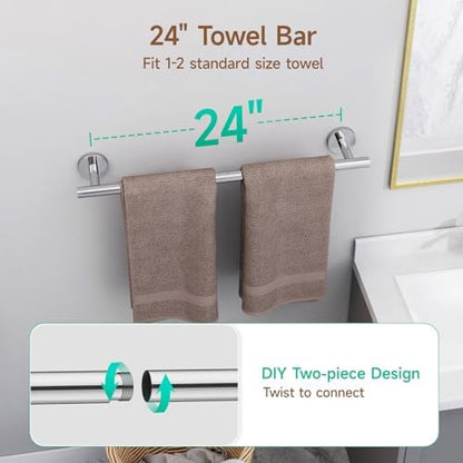 USHOWER 4PCS Polished Chrome Bathroom Accessories Set,24-Inch Towel Bar Set