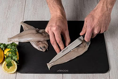 Arcos Forged Sole Fish Knife Forged Stainless Steel 7 Inch. Micarta Handle & Special Silk Edge and Silver Blade 190 mm. Series Manhattan. Black Color Impress and Amaze with Every Cut