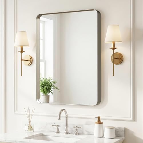 Kosmonia 30"x22"Bathroom Mirror for Wall Metal Framed Brushed Nickel