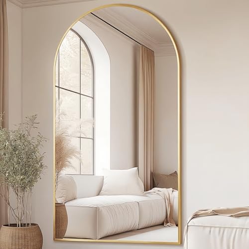 Dewfig Arched Full Length Mirror, 77"x38" Large Floor Mirror, Gold