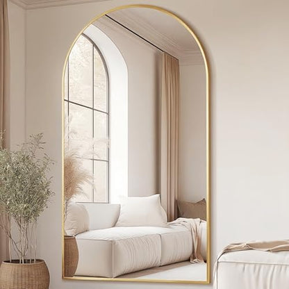 Dewfig Arched Full Length Mirror, 77"x38" Large Floor Mirror, Gold