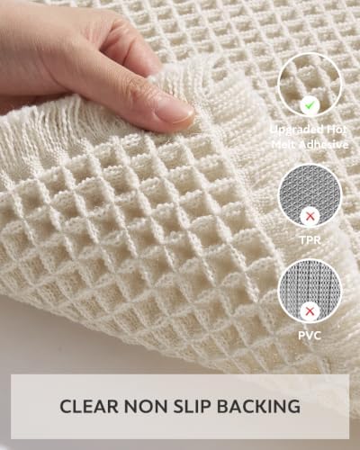 tchdio Waffle Bath Mat-Runner Rug, Super Absorbent Non Slip Bath Mats for Bathroom Machine Washable Long Rugs with Tassels, Bath Rugs for Bathroom Floor Beside Tub, 2' x 6'(24" x 72"), Pale Beige