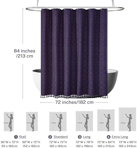 Siiluminisoy Boho Shower Curtain 84inch Dark Purple Woven Fabric Long Shower Curtain, Tufted Chevron Textured Striped 72" x 84" Modern Farmhouse Minimalist Cloth Shower Curtains for Bathroom