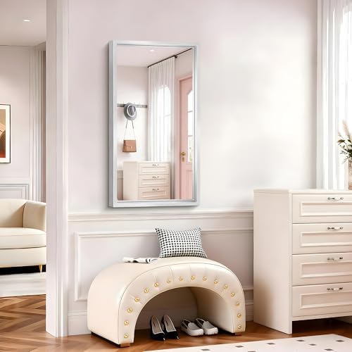 20x36 Silver Bathroom Mirror, Brushed Silver Rectangular Mirror for Wall, 0.6" Thickened Deep Frame Mirrors for Bathroom Sink, Shatterproof Tempered Glass, Antirust, Horizontally or Vertically
