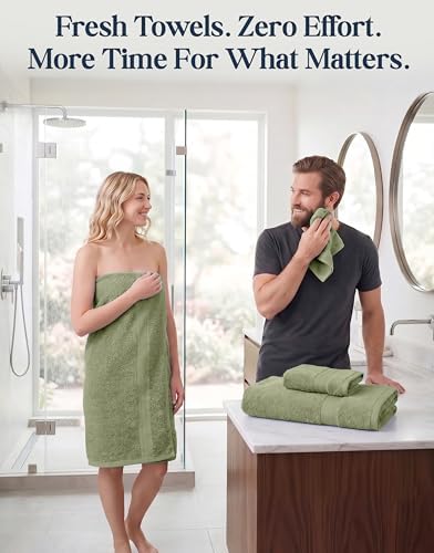 LANE LINEN Bath Towel Set 100% Cotton 6 Piece Soft Absorbent - Oil Green