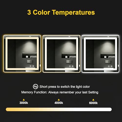 LED Bathroom Mirror with Lights, 30"x30" Lighted Vanity Mirror for Wall
