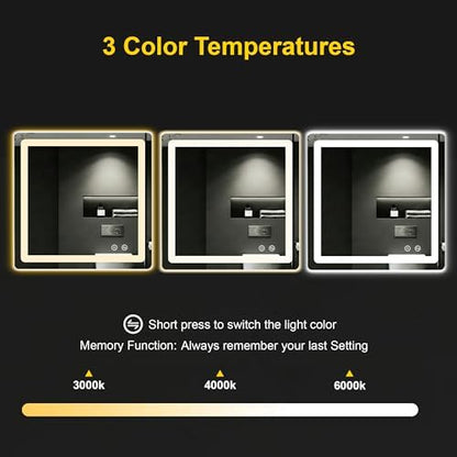 LED Bathroom Mirror with Lights, 30"x30" Lighted Vanity Mirror for Wall