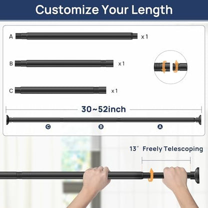 ENJOYBASICS 1" Black Shower Curtain Rod, 30-52" Adjustable, Secure Tension