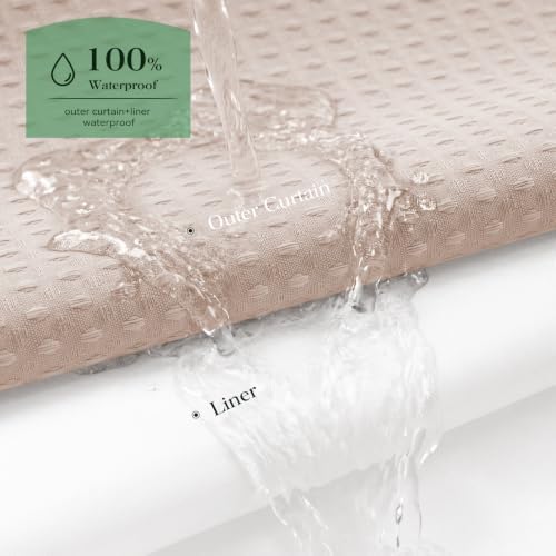 Dynamene Blush Pink Hook Free Waffle Shower Curtain & Snap-in Liner,72x99