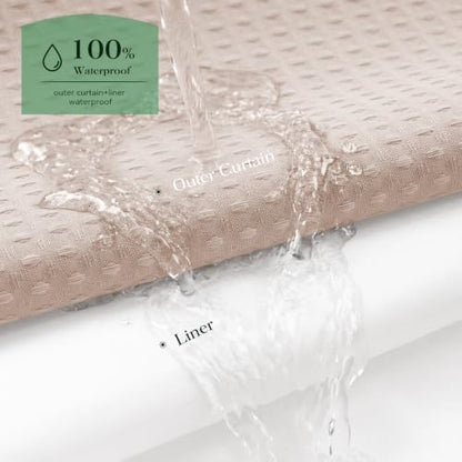 Dynamene Blush Pink Hook Free Waffle Shower Curtain & Snap-in Liner,72x81
