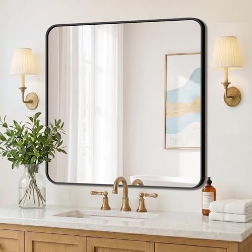 FICTOR Bathroom Mirror for Over Sink, 30"x30" Vanity Mirror for Wall, Black