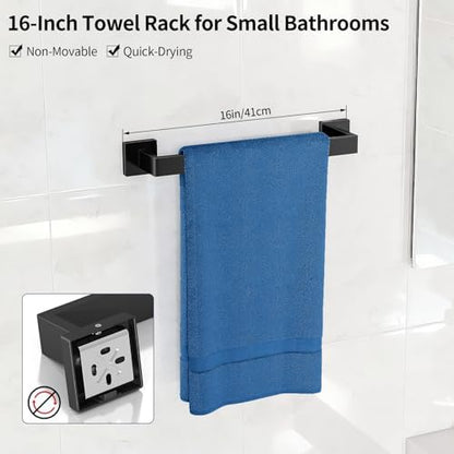 Gypie Bathroom Accessories Set Wall Mounted, 10-Piece 16In Matte Black