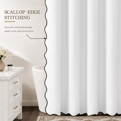 Furlinic Scalloped Shower Curtain 72x78 White No Hook Boho Linen Waterproof