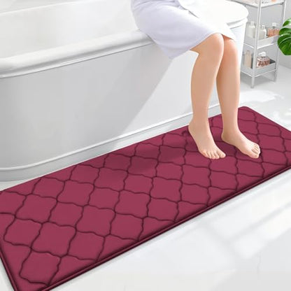 OLANLY Memory Foam Bath Mat Rug 59x20, Ultra Soft Bathroom Rugs, Burgundy
