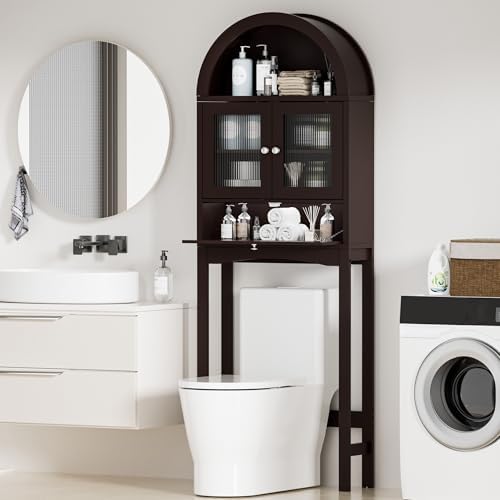 Spurgehom Over The Toilet Storage Cabinet with Glass Door (Coffee)