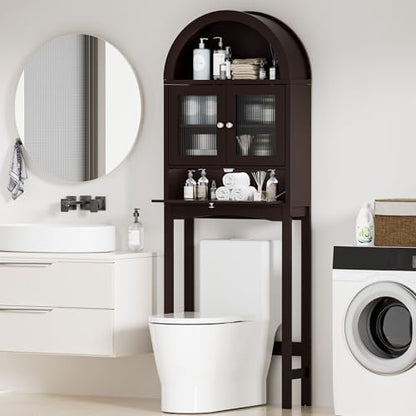 Spurgehom Over The Toilet Storage Cabinet with Glass Door (Coffee)