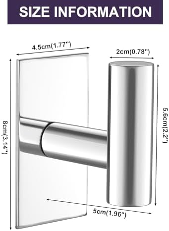 VAEHOLD Wall Towel Hooks, Heavy Duty Sticky Holder Waterproof Towel Hooks for Hanging Coat, Clothes, Closet Hook Wall Mount for Kitchen (Chrome, 4 Pack)