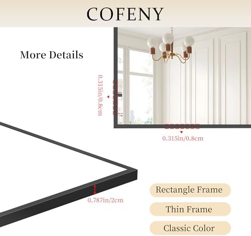COFENY Black Bathroom Mirror, 48"X36" Rectangle Mirrors for Wall Metal Frame, Modern Vanity Wall Mirror for Bathroom Living Room, Entryway Hangs Horizontal or Vertical