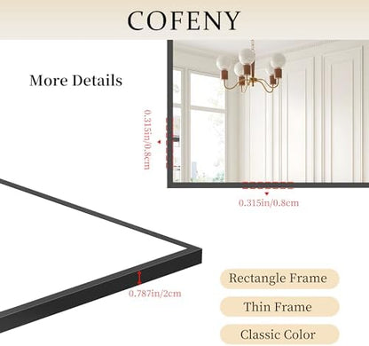 COFENY Black Bathroom Mirror, 48"X36" Rectangle Mirrors for Wall Metal Frame, Modern Vanity Wall Mirror for Bathroom Living Room, Entryway Hangs Horizontal or Vertical