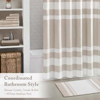 Madison Park Reversible Spa Rug 100%-Cotton Striped Ultra Soft Water Fast Bath Non-Slip Absorbent Quick Dry Mats for Tub, Shower Room, and Bathroom, 20x30, Taupe (Pack of 1)