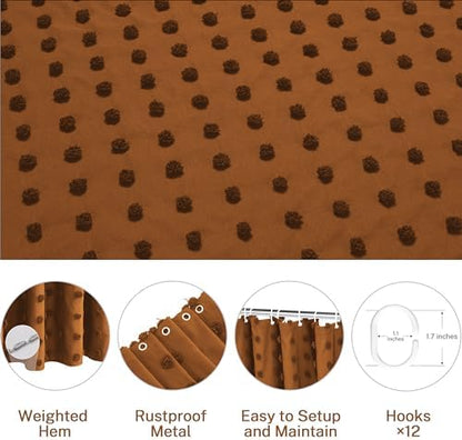 Extra Long Boho Farmhouse Shower Curtain Woven Fabric 84 Inch Pumpkin Orange Shower Curtain, 72 x 84 Tufted Pleat Floral Puffs Textured Modern Minimalist Shower Curtain Set with Hooks for Bathroom