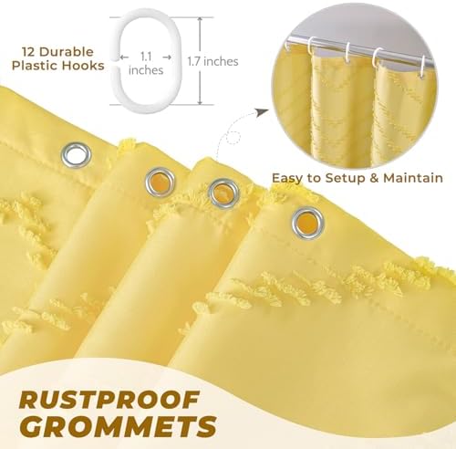 Yellow Boho Fabric Shower Curtain 72 x 72 Inches