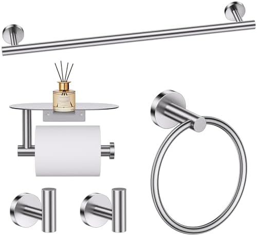 TURS Brushed 5 Piece Bathroom Hardware Set, SUS304 Stainless Steel Bath Towel Bar Set, Bathroom Towel Rack Set Wall Mounted