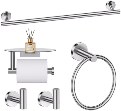 TURS Brushed 5 Piece Bathroom Hardware Set, SUS304 Stainless Steel Bath Towel Bar Set, Bathroom Towel Rack Set Wall Mounted
