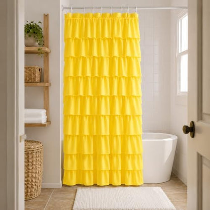 Yellow Shower Curtains for Bathroom, 36x72 Inch, Cascading Tiered Ruffles