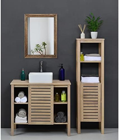 AAZZKANG Rustic Wood Mirror Rectangle Decorative Wall Mirrors with Frame