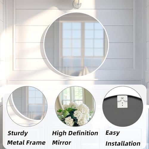 White Circle Mirror 22 inch, Round Mirror, Matte White Metal Frame