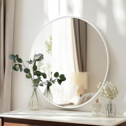 Oruii Large Round Mirror, 28 inch White Circle Mirror, White Metal Frame