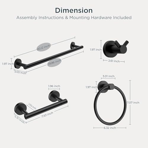 FORIOUS Bathroom Accessories, 4-Piece Bathroom Hardware Set - 18" Towel Bar