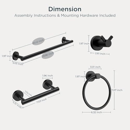 FORIOUS Bathroom Accessories, 4-Piece Bathroom Hardware Set - 18" Towel Bar