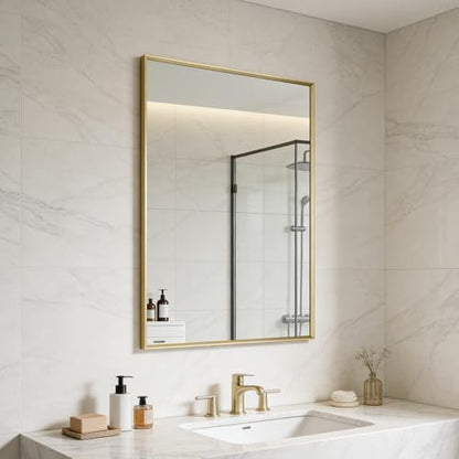 Bathroom Mirror for Wall, 36x24 Inch Framed Vanity Mirror Brushed Gold