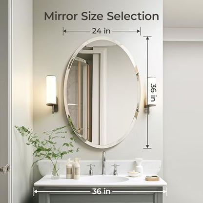 USHOWER Bathroom Mirror for Over Sink, 24x36 Inch Oval Frameless Mirror