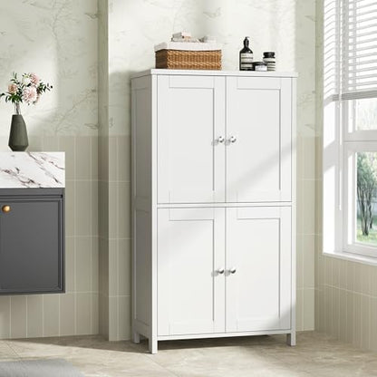 Shintenchi Bathroom Storage Cabinet with Doors and Shelves, Floor Cabinets for Washroom Furniture, Laundry Room, Organization with Adjustable Shelf, White