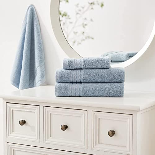 COZYART Luxury Bath Towel Set 3 PCS, Light Blue 100% Turkish Cotton 650 GSM