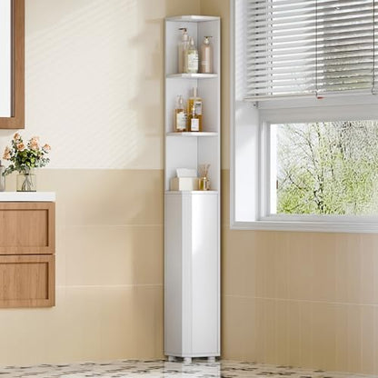 Hzuaneri Corner Cabinet, Tall Bathroom Corner Cabinet with Doors