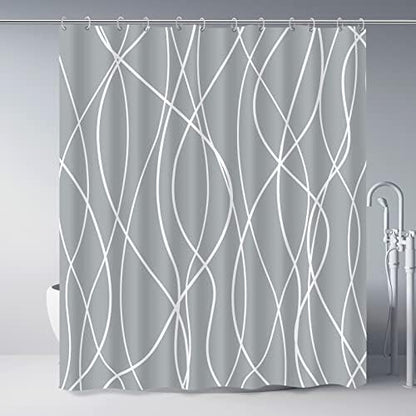Striped Shower Curtain for Bathroom, Light Grey White, 72"W x 72"L