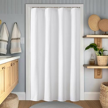 OWENIE White Shower Curtain for Bathroom 72 Inches Long, 3D Embossed Textured Fabric Farmhouse Shower Curtain Soft Cloth, Water Repellent, Machine Washable, Hotel Style, 48" W x 72" L, White